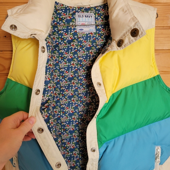 Retro Y2K Old Navy Down Colorblock Puffer Vest, Neck 21-1/2 - Picture 3 of 16